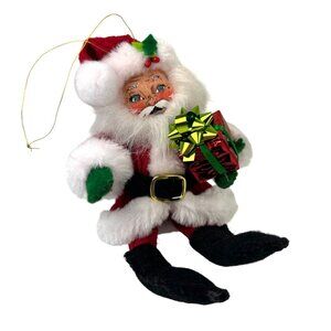 Annalee Santa Holding Christmas Present with Bow Ornament Soft 2019 Bendable Leg